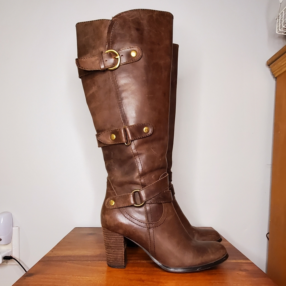 Nine West Leather  Boots brown size 6M. Heel, zipper, boho c…